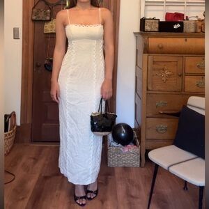 Chic White Maxi Dress with Lace Detailing